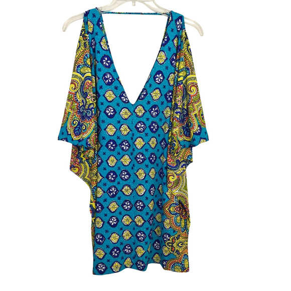 Trina Turk Corsica Caftan Tunic Swim Coverup Size Small Multicolored Boho Beach - Picture 2 of 12